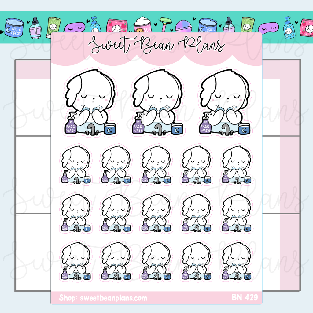 Wash Face Bean Vinyl Planner Stickers | Bn 429