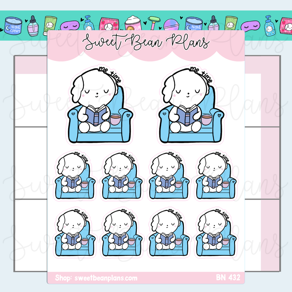 Me Time Reading Bean Vinyl Planner Stickers | Bn 432