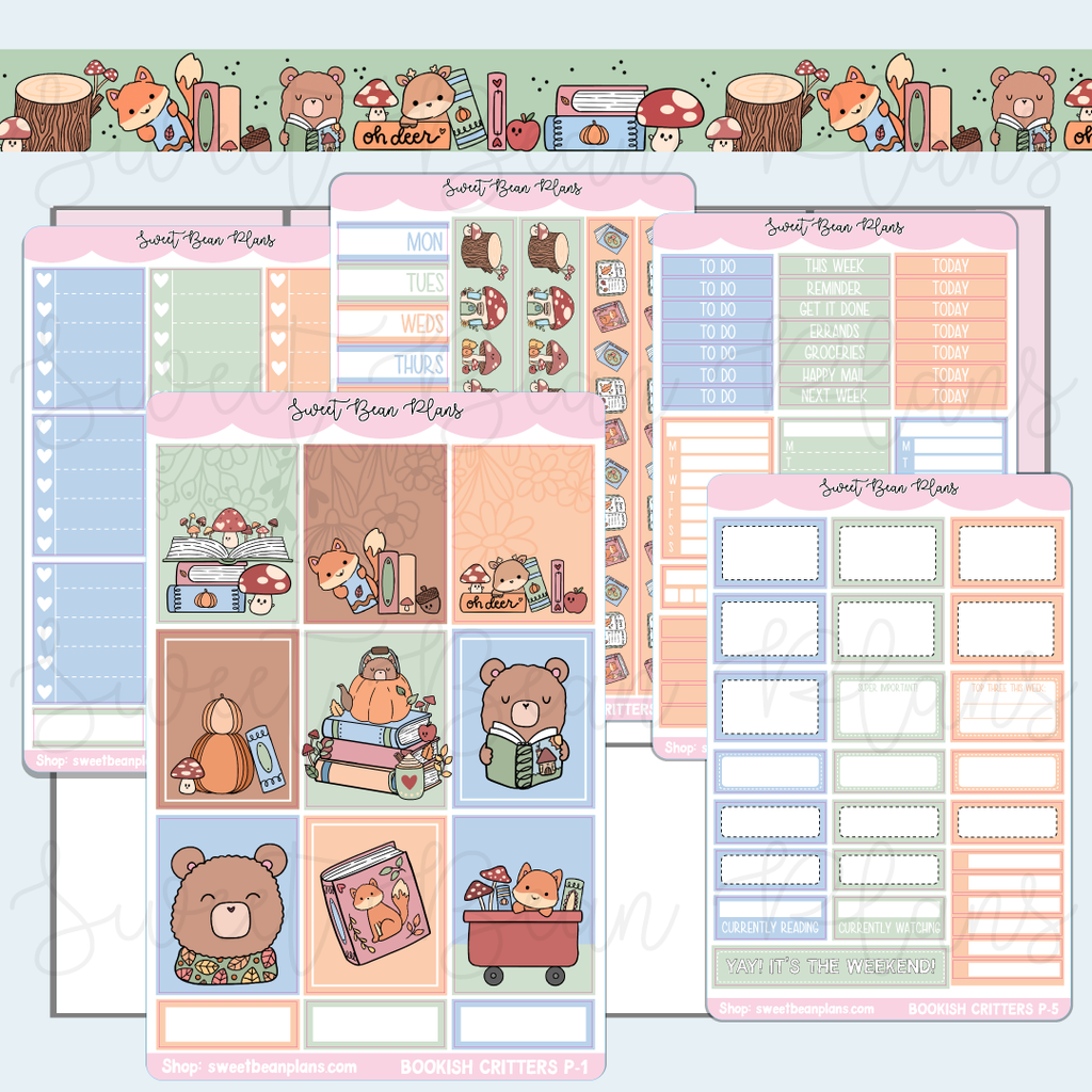 Bookish Critters Weekly Kit Vinyl Planner Stickers