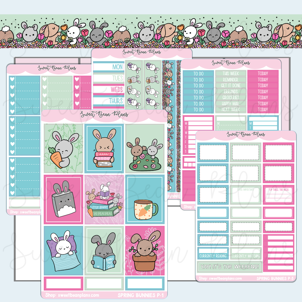 Spring Bunnies Weekly Kit Vinyl Planner Stickers