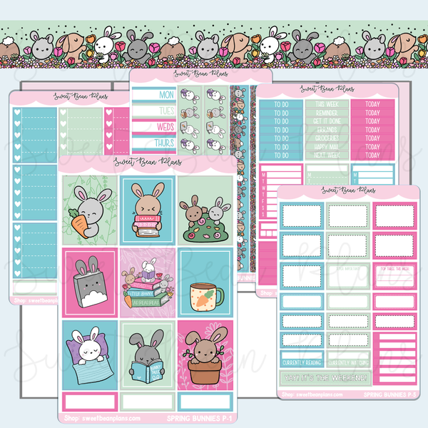Spring Bunnies Weekly Kit Vinyl Planner Stickers