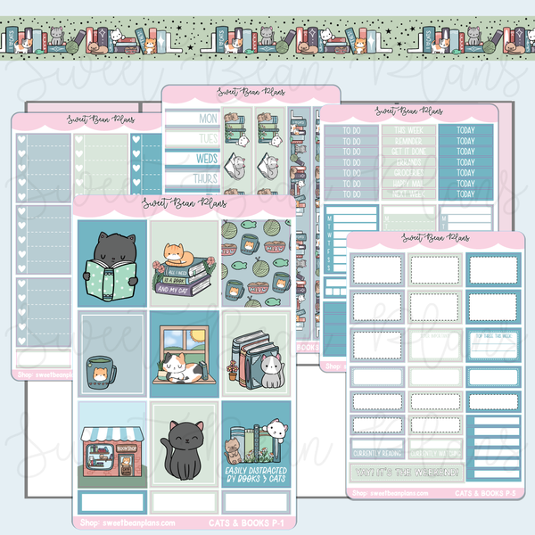 Cats & Books Weekly Kit Vinyl Planner Stickers