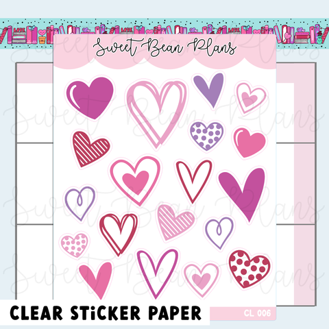 CLEAR Valentine Hearts Vinyl Planner Stickers | Cl 006