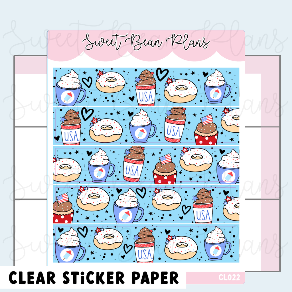 CLEAR Patriotic Snacks Washi Vinyl Planner Stickers | Cl 022