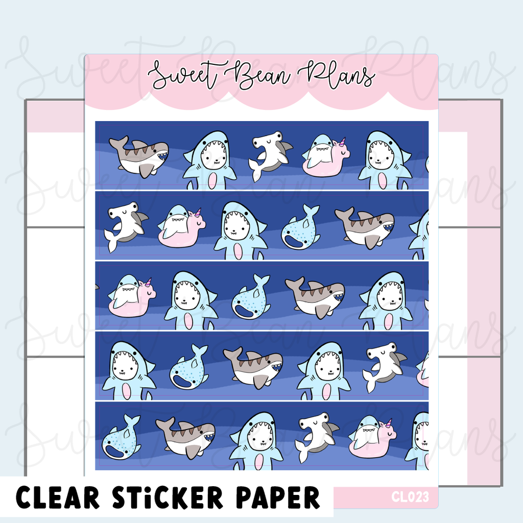 CLEAR Sharks + Bean Washi Vinyl Planner Stickers | Cl 023