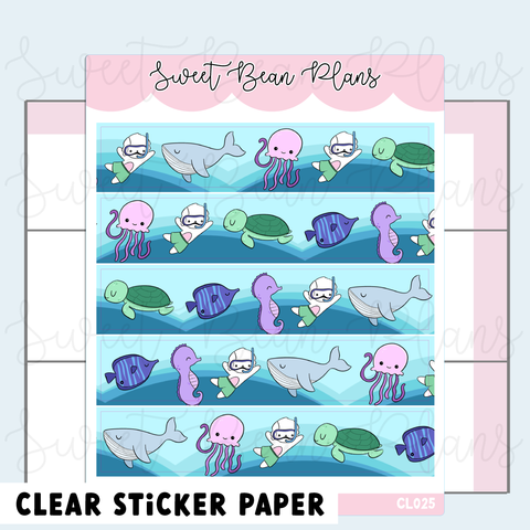 CLEAR Ocean Bean Washi Vinyl Planner Stickers | Cl 025