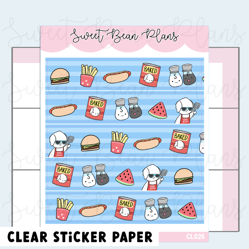 CLEAR BBQ Bean Washi Vinyl Planner Stickers | Cl 026