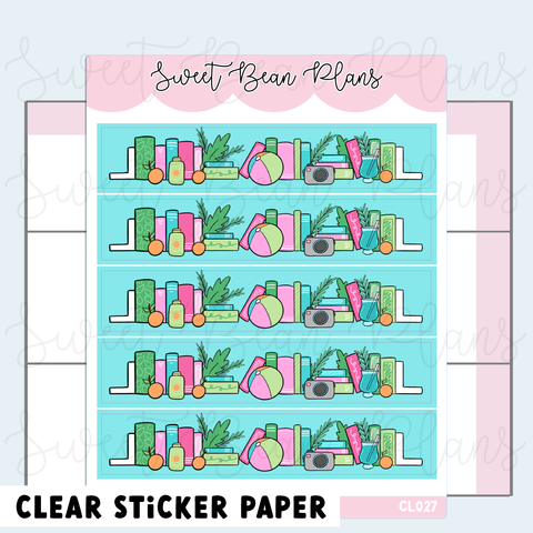 CLEAR Summer Bookshelf Washi Vinyl Planner Stickers | Cl 027