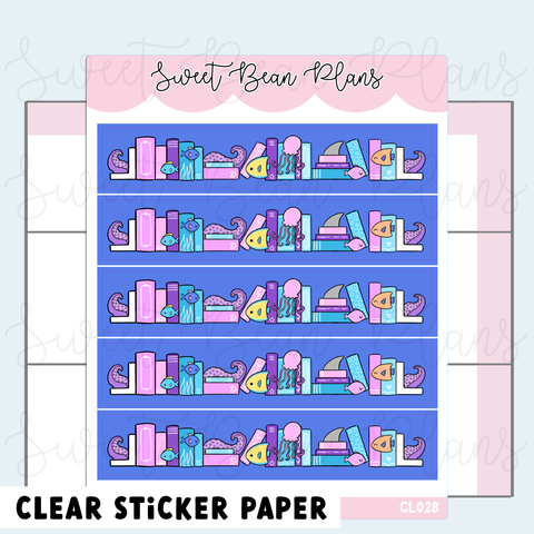 CLEAR Ocean Bookshelf Washi Vinyl Planner Stickers | Cl 028