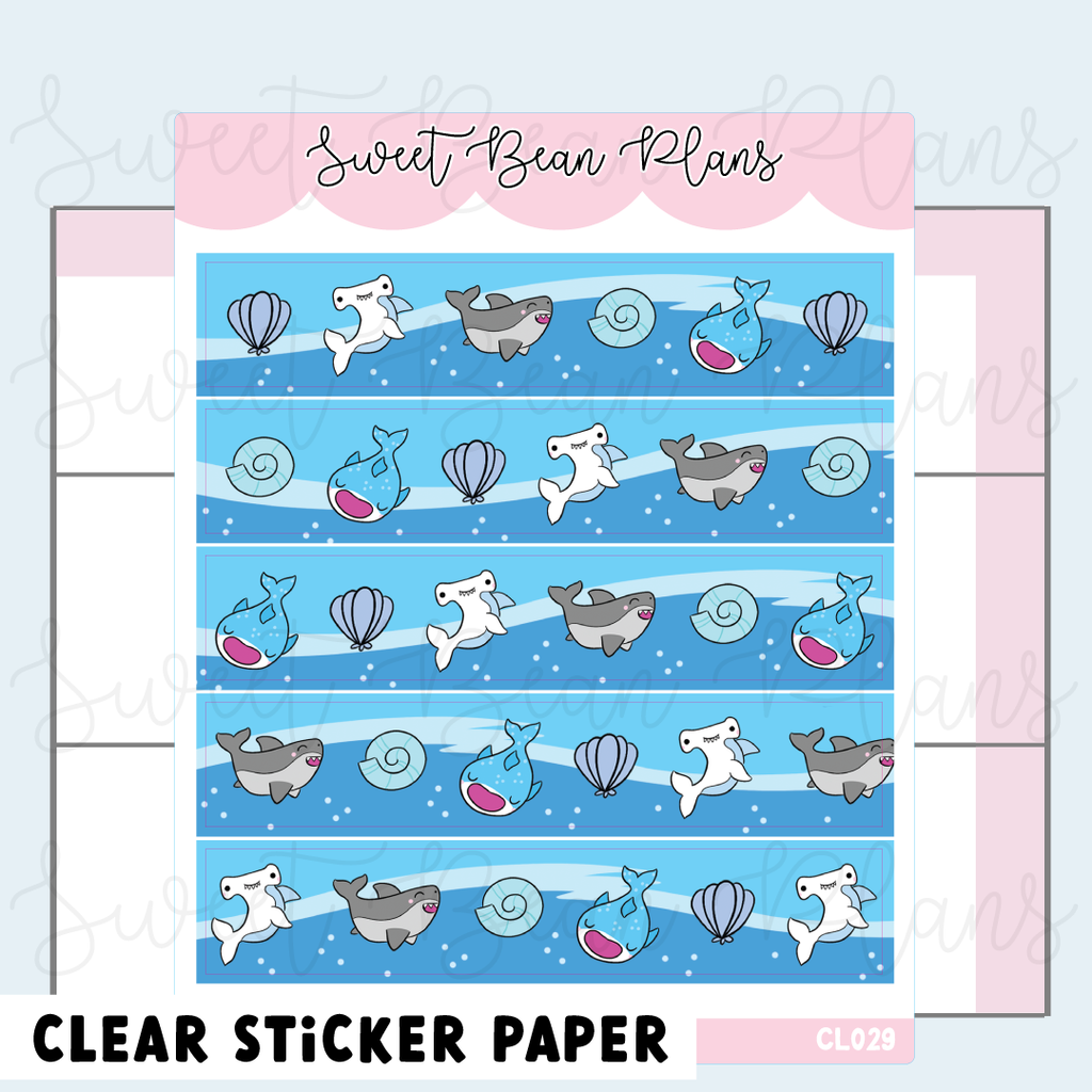 CLEAR Cute Sharks Washi Vinyl Planner Stickers | Cl 029