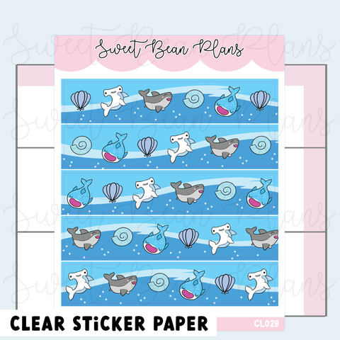 CLEAR Cute Sharks Washi Vinyl Planner Stickers | Cl 029