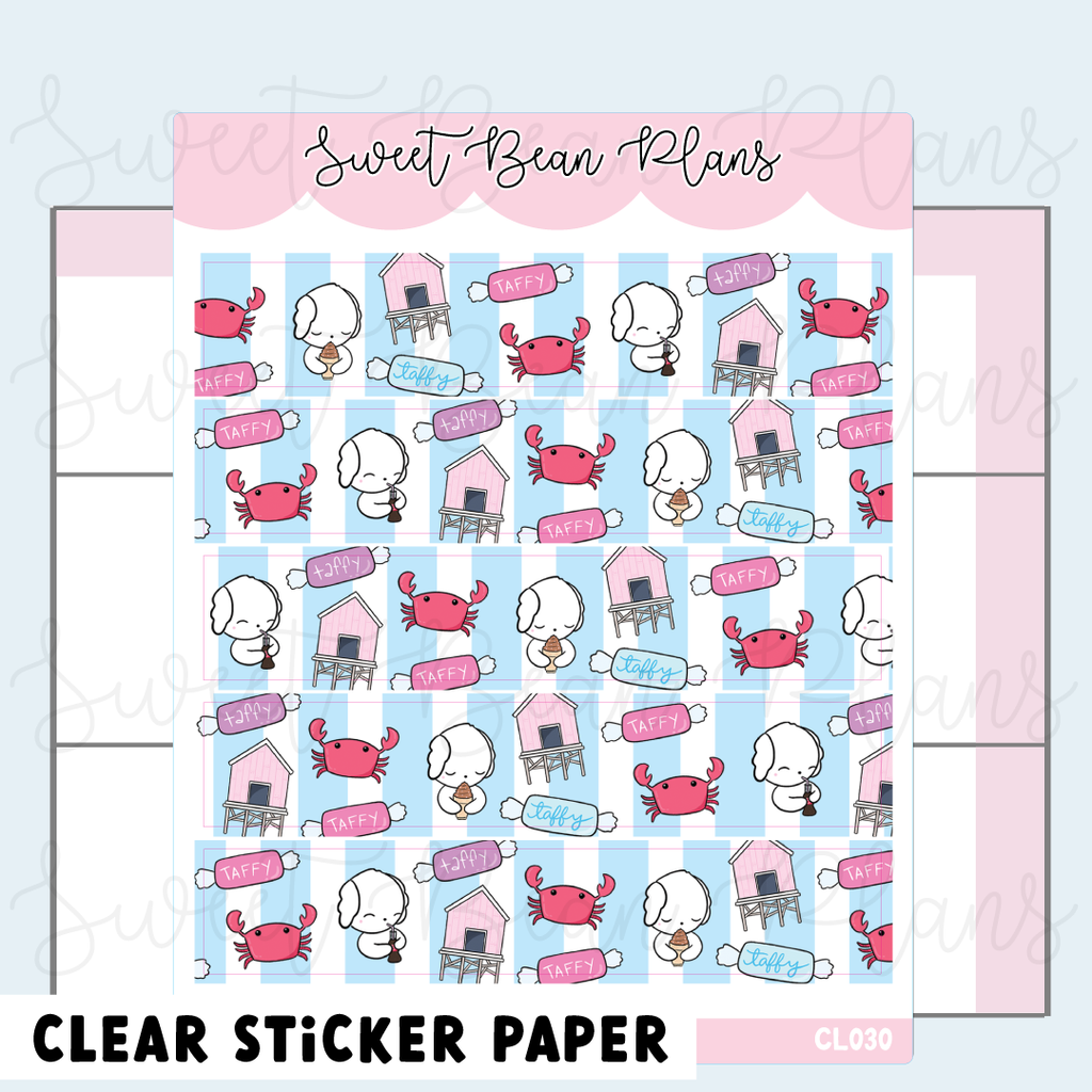 CLEAR Coastal Bean Washi Vinyl Planner Stickers | Cl 030