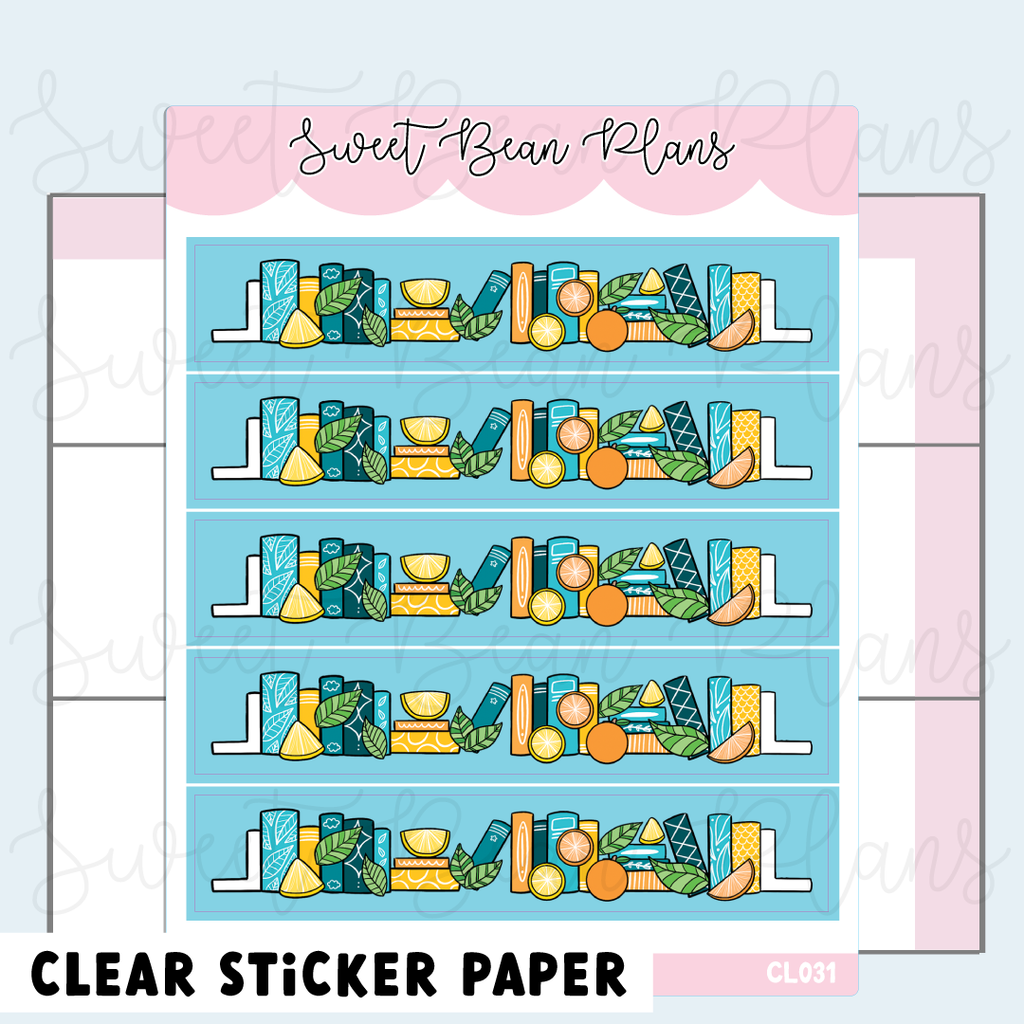 CLEAR Citrus Bookshelf Washi Vinyl Planner Stickers | Cl 031