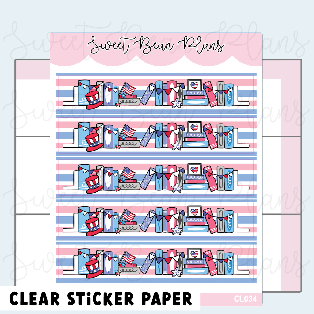 CLEAR Patriotic Bookshelf Washi Vinyl Planner Stickers | Cl 034