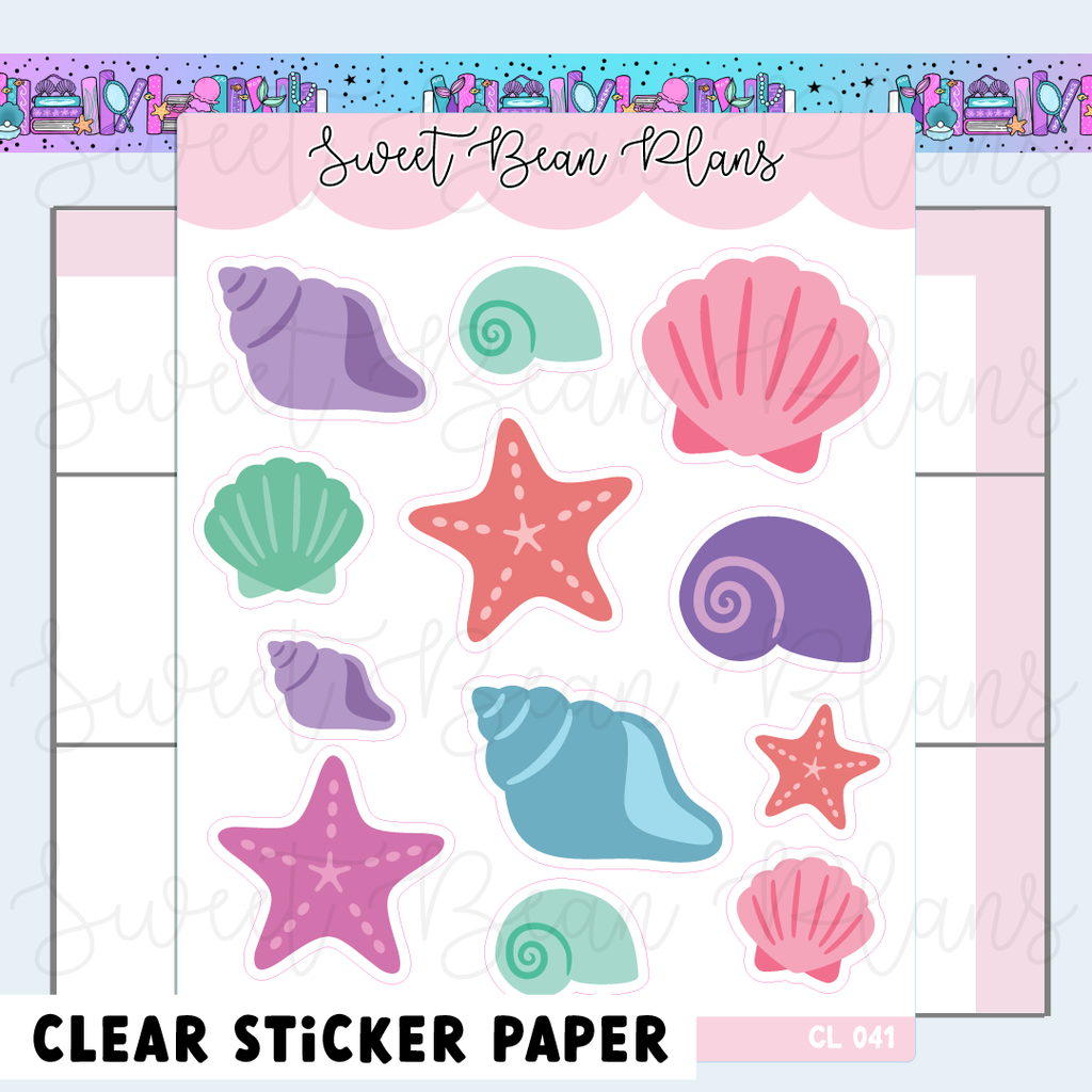 CLEAR Sea Shells Vinyl Planner Stickers | Cl 041