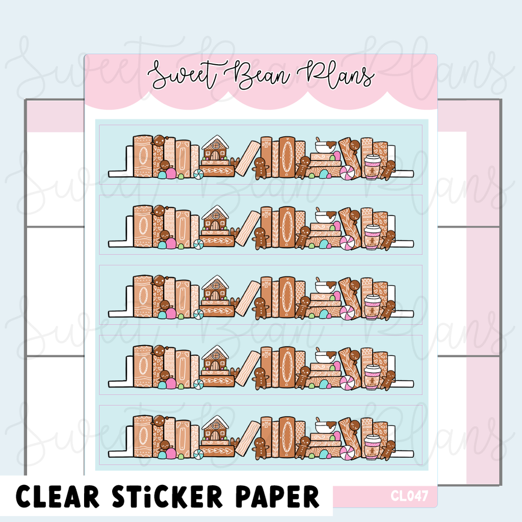 CLEAR Gingerbread Bookshelf Washi Vinyl Planner Stickers | Cl 047