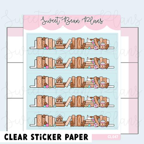 CLEAR Gingerbread Bookshelf Washi Vinyl Planner Stickers | Cl 047
