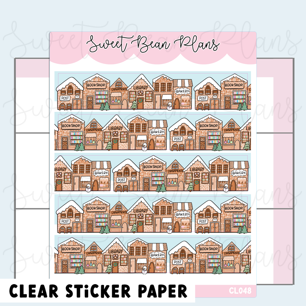 CLEAR Gingerbread Town Washi Vinyl Planner Stickers | Cl 048