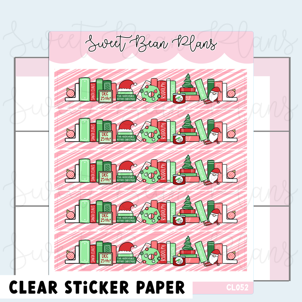 CLEAR Christmas Bookshelf Washi Vinyl Planner Stickers | Cl 052
