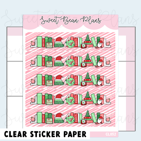 CLEAR Christmas Bookshelf Washi Vinyl Planner Stickers | Cl 052