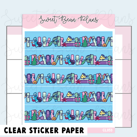 CLEAR Merry Mermaid Bookshelf Washi Vinyl Planner Stickers | Cl 053