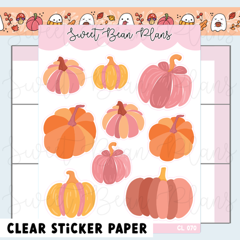 CLEAR Pumpkin Doodles Vinyl Planner Stickers | Cl 070