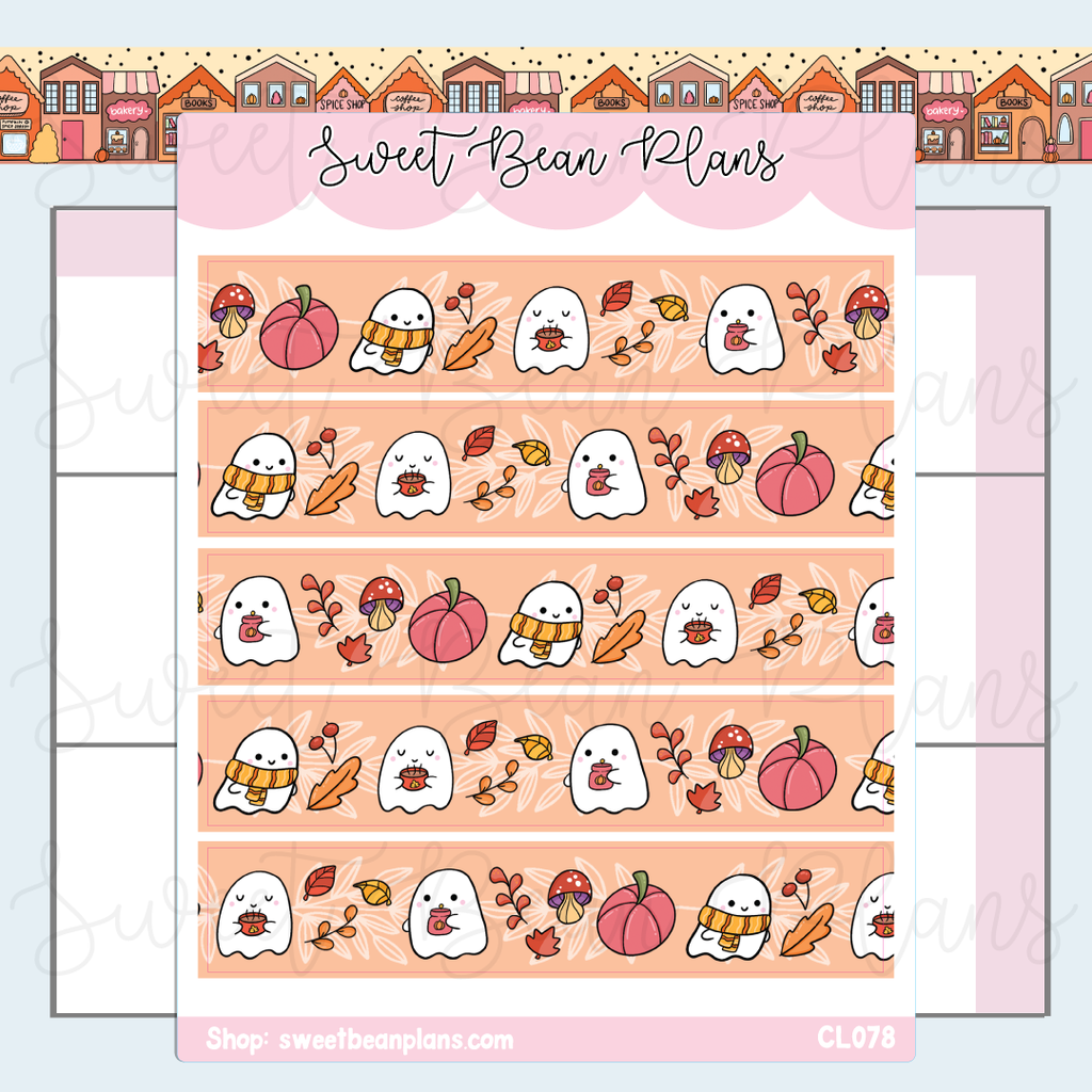 CLEAR Fall Ghosts Washi Strip Planner Stickers | Cl 078