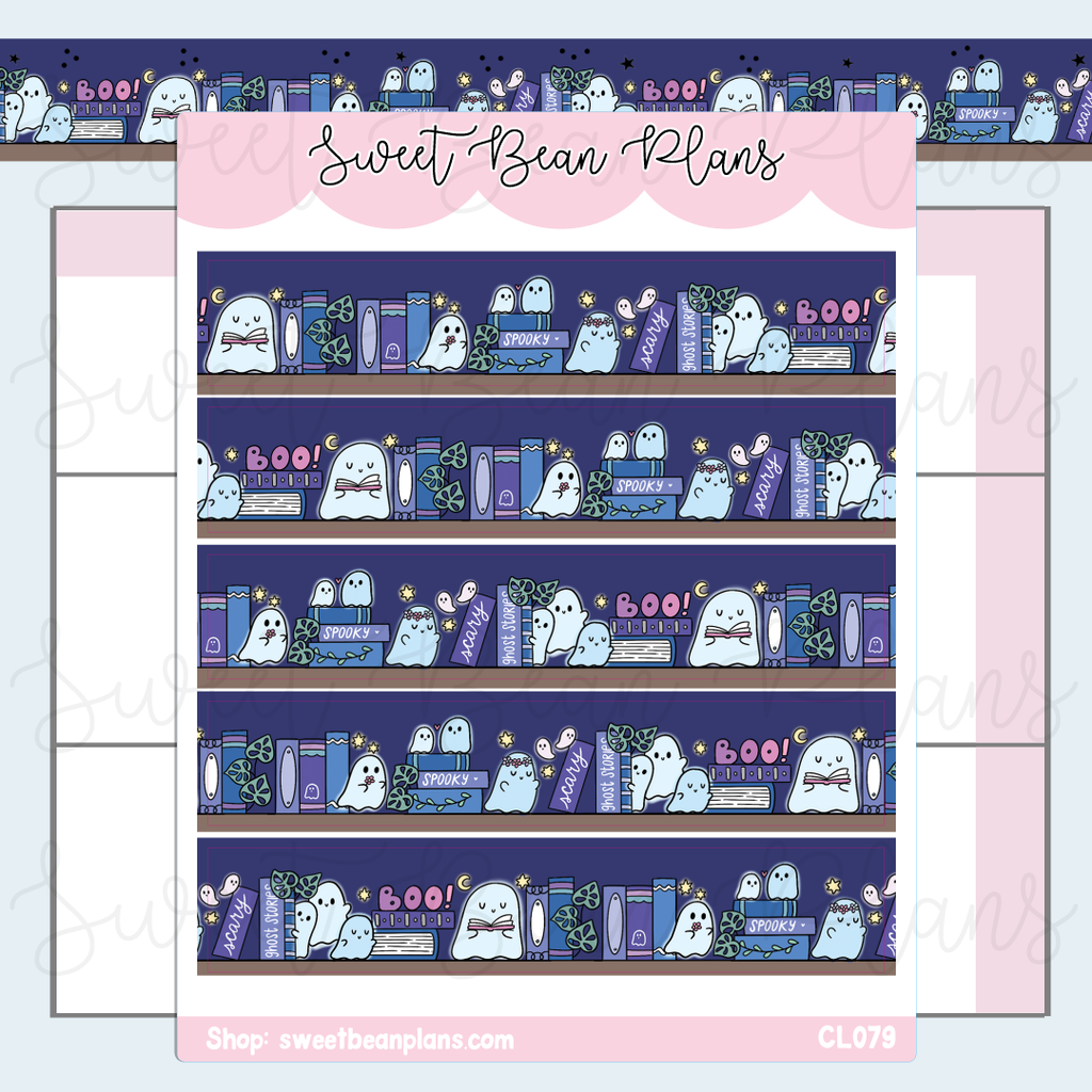 CLEAR Ghost Bookshelf Washi Strip Planner Stickers | Cl 079