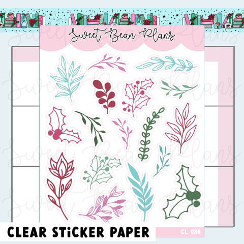 CLEAR December Florals Vinyl Planner Stickers | Cl 086