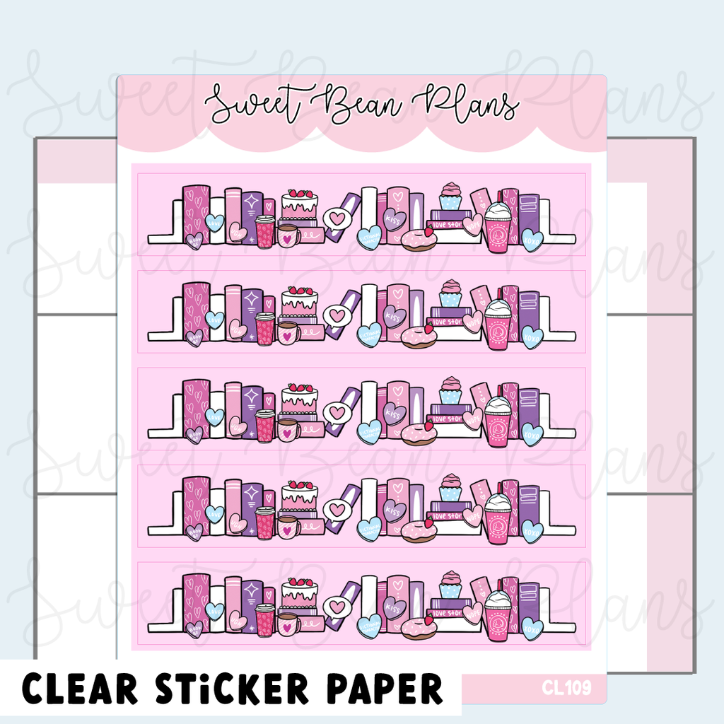 CLEAR Valentine Bookshelf Washi Strip Planner Stickers | Cl 109