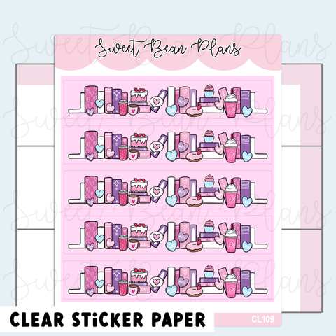 CLEAR Valentine Bookshelf Washi Strip Planner Stickers | Cl 109