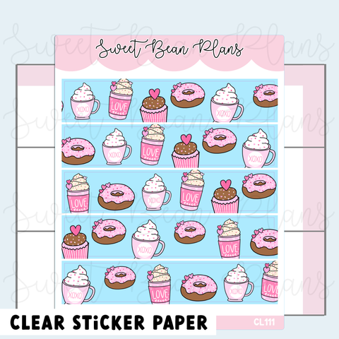 CLEAR Valentine Snacks Washi Strip Planner Stickers | Cl 111