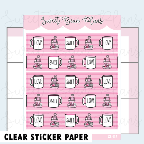 CLEAR Valentine Coffee Washi Strip Planner Stickers | Cl 112