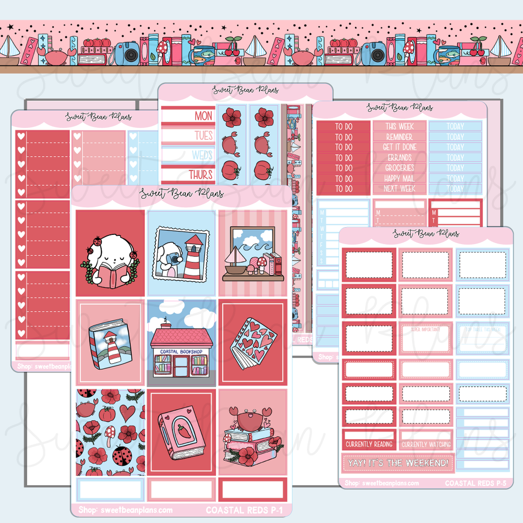 Coastal Reds Weekly Kit Vinyl Planner Stickers