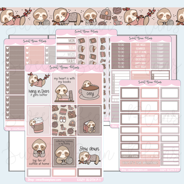 Cozy Sloth Weekly Kit Vinyl Planner Stickers