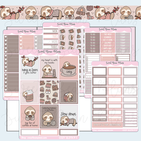 Cozy Sloth Weekly Kit Vinyl Planner Stickers
