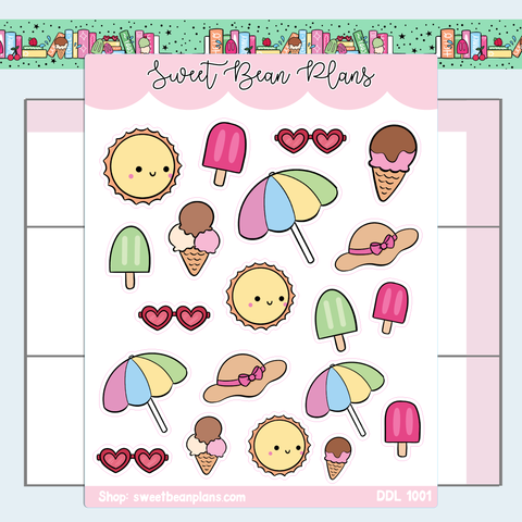 Cool Summer Doodles Vinyl Planner Stickers | Ddl 1001