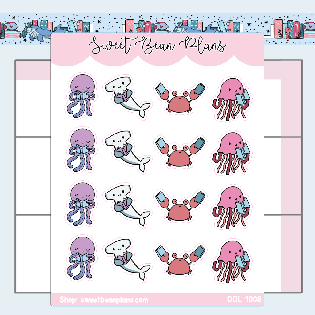 Bookish Sea Animals Vinyl Planner Stickers | Ddl 1008