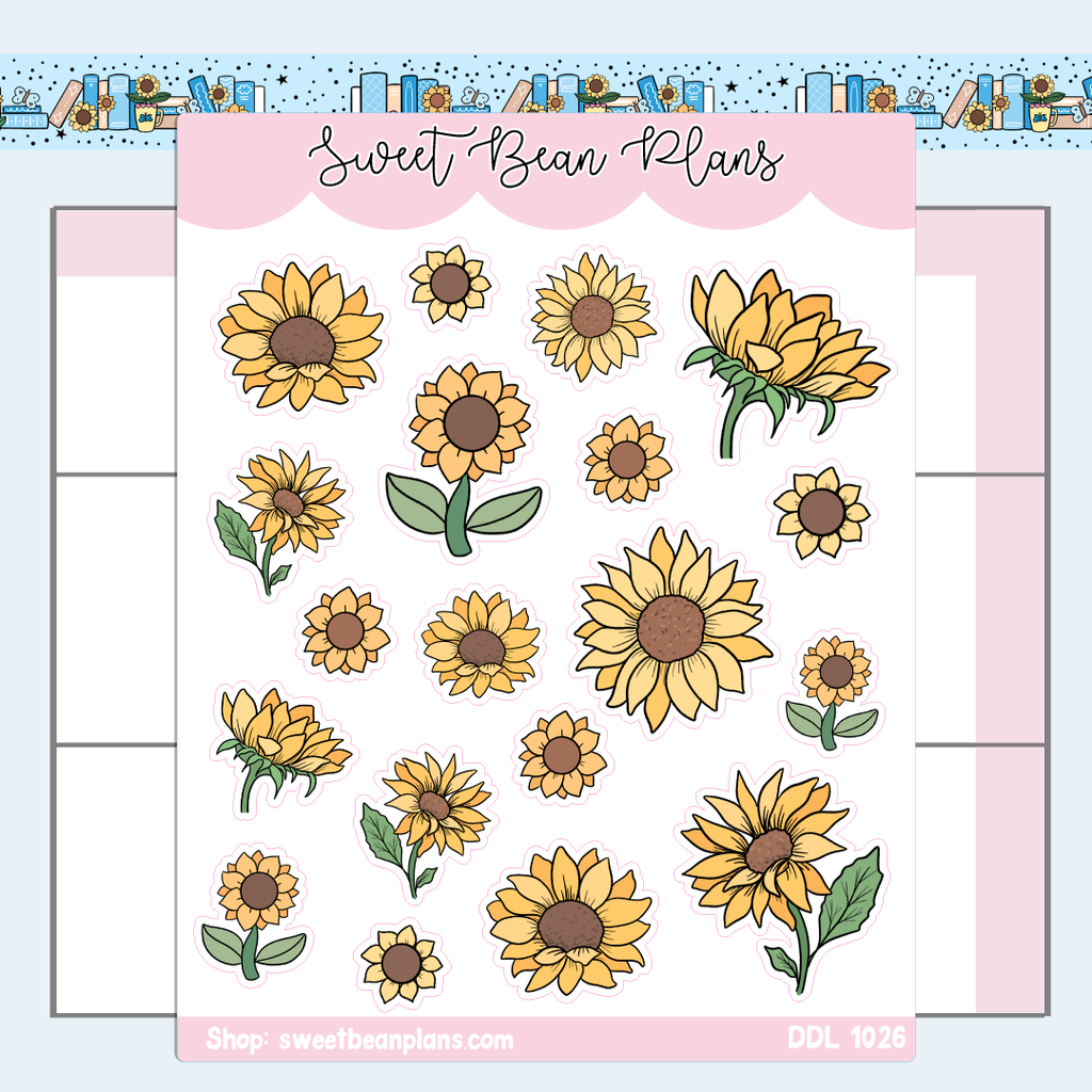 Sunflower Doodles Vinyl Planner Stickers | Ddl 1026