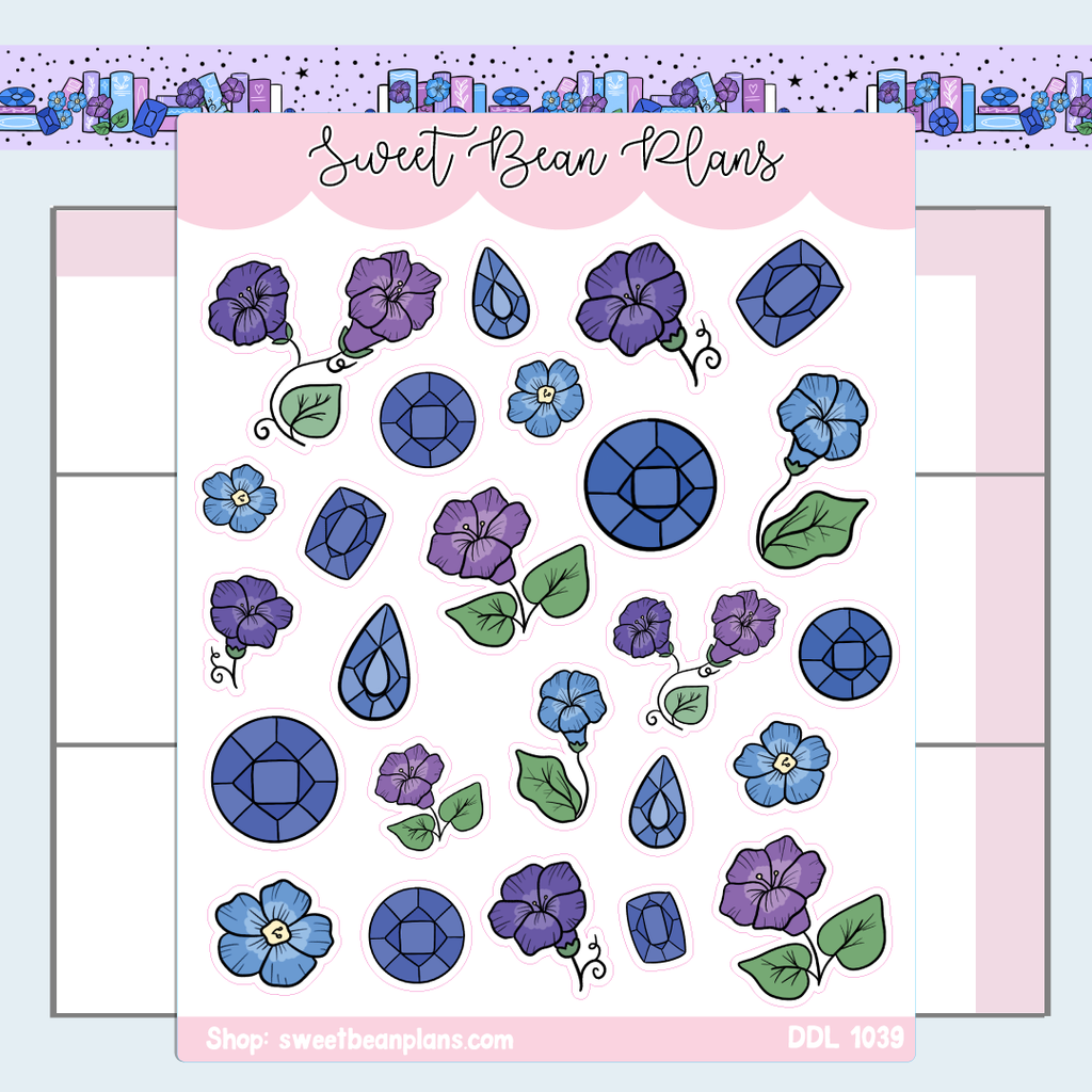 September Gemstone and Floral Doodles Vinyl Planner Stickers | Ddl 1039