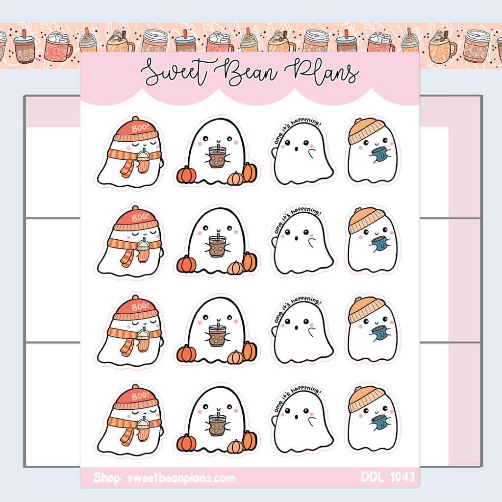 Pumpkin Spice Ghosts Vinyl Planner Stickers | Ddl 1043