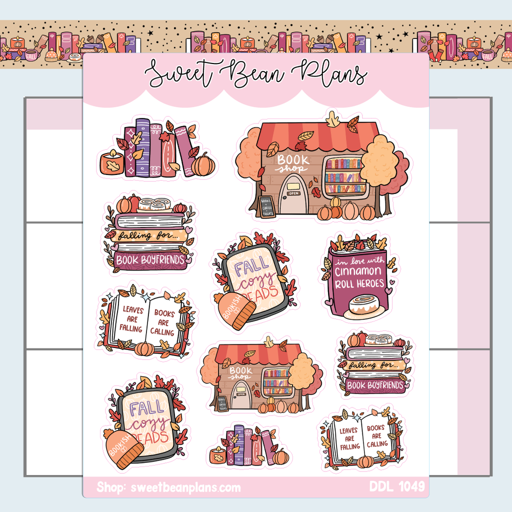 Fall Bookish Doodles Vinyl Planner Stickers | Ddl 1049