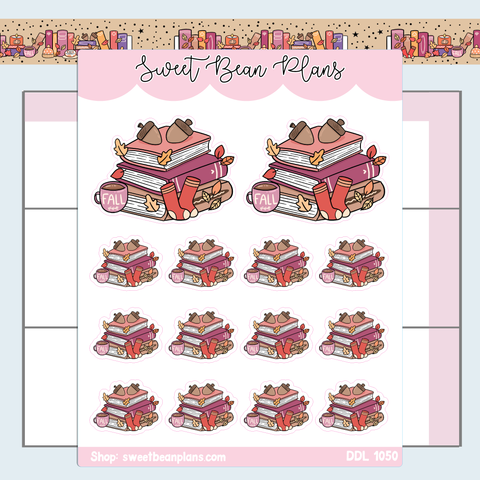 Fall Acorn Book Stack Vinyl Planner Stickers | Ddl 1050