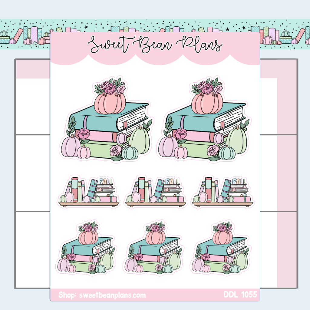 Pastel Pumpkins Book Stacks Vinyl Planner Stickers | Ddl 1055