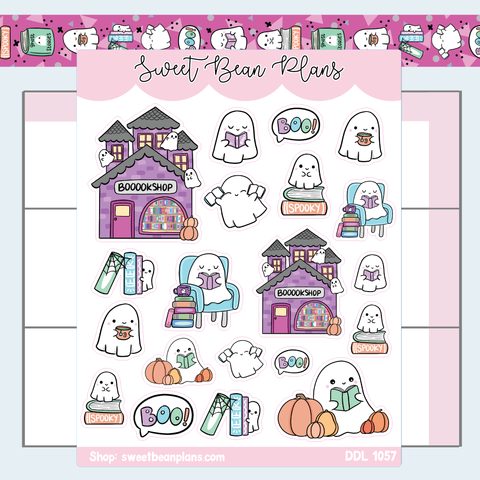 Bookish Ghost Doodles Vinyl Planner Stickers | Ddl 1057