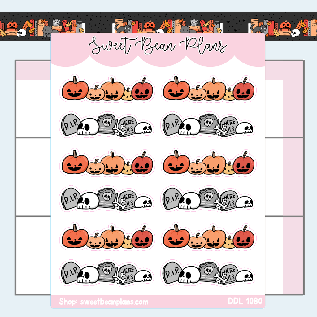 Tomb and Pumpkin Banners Vinyl Planner Stickers | Ddl 1080