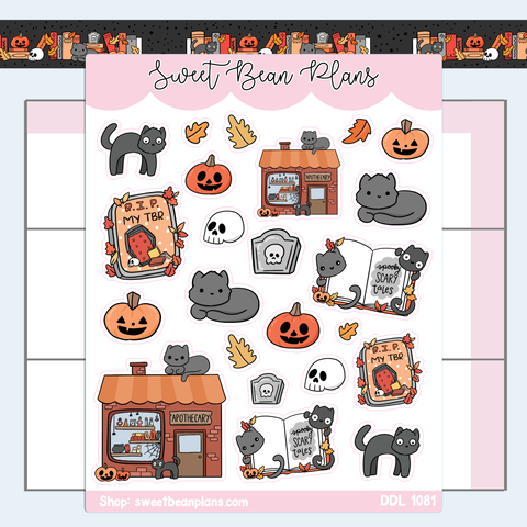 Halloween Reads Doodles Vinyl Planner Stickers | Ddl 1081