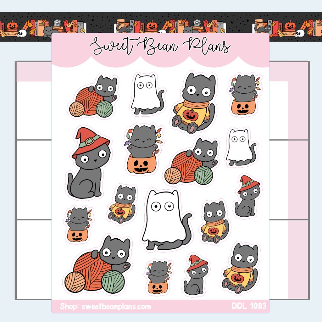 Black Cat Doodles Vinyl Planner Stickers | Ddl 1083