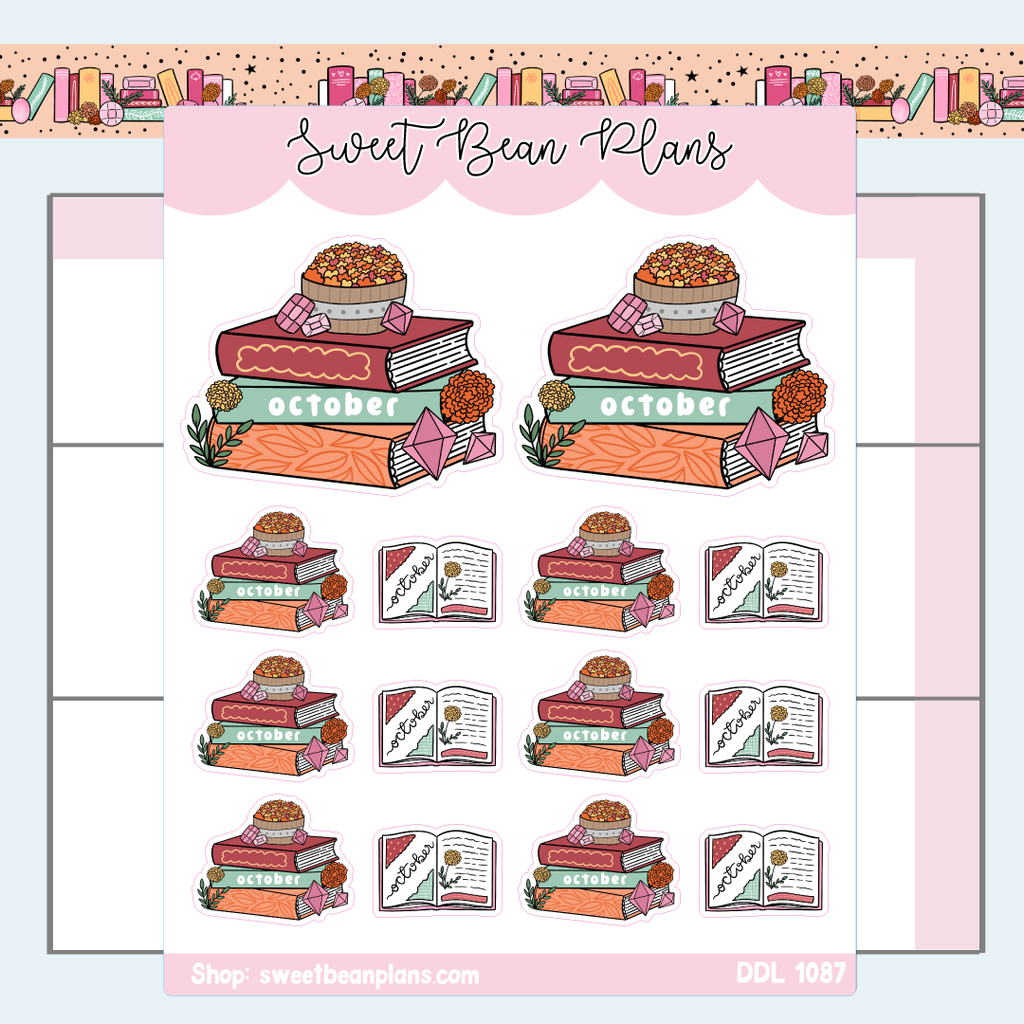 October 2024 Book Stack Vinyl Planner Stickers | Ddl 1087