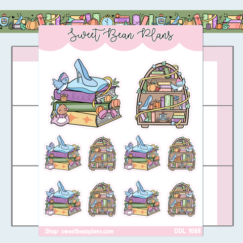 Fall Princess Book Stack Vinyl Planner Stickers | Ddl 1098